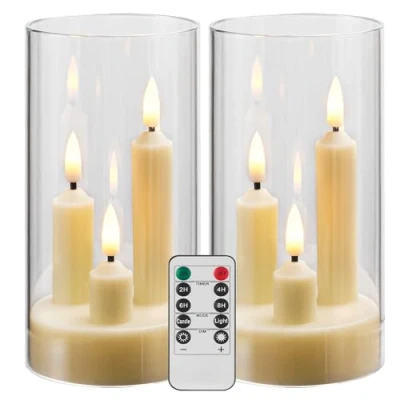 Immagine di da by candela senza fiamma, a batteria, con telecomando e timer, LED tre stoppini, per matrimonio romantico, decorazione perfetta la casa, confezione 2 (avorio)