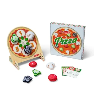 Immagine di Melissa &amp; Doug Giochi di lancio dei condimenti della pizza fronte retro in legno per 1 o 2 giocatori e attività lo sviluppo delle abilità abbinamento, numeriche motorie 3+ anni
