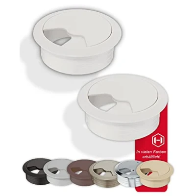 Immagine di Gedotec Scrivania Passacavi ENTRY 80 mm 2 Pezzi Rotondi Scatola per cavi Bianca Opaco In robusta plastica ABS Guida da inserire a pressione canaline