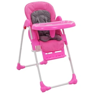 Immagine di vidaXL Seggiolone Pappa per Bambini Pieghevole Sedia Alta Baby da Viaggio con Cintura Sicurezza Rosa e Grigio in Acciaio Plastica Tessuto