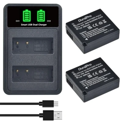 Immagine di DuraPro 2 batterie DMW BLG10 BLG10e BLE9 + caricabatterie USB integrato a LED per fotocamere digitali Panasonic Lumix DMC GF3, GF5, GF6, GX7, GX85, LX100