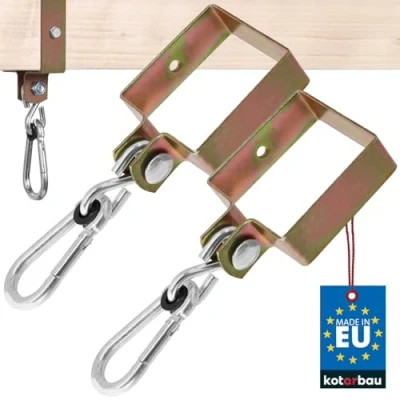 Immagine di KOTARBAU® Set di 2 ganci per altalena, 90 x mm, quadrati, moschettone, fascetta bracciale, colore giallo zincato