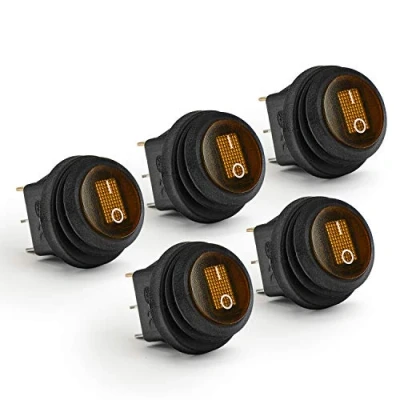 Immagine di APIELE 5 interruttori a bilanciere impermeabili, rotondi, 2 posizioni, ON/OFF con interruttore LED SPST 3 pin, bilanciere, 12 V 20 A, elettrodomestici KCD1 8 101NW (giallo)