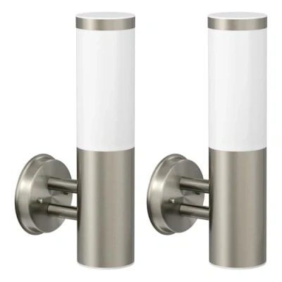 Immagine di ledscom.de 2 pz. applique PORU per esterni, IP44, acciaio inox, inox opaco, rotondo, 1x E27 max. 40W