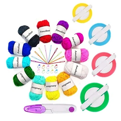 Immagine di Pompon Maker,4 taglie Fluff Ball Weaver Needle PomPom Maker Set Fai da te Pompoms Artigianato Doll Making Kit Contiene 12 pezzi di filato + 10 pennarelli per punti maglia aghi in plastica (37)