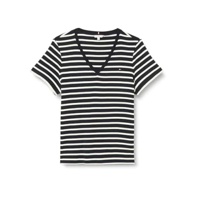 Immagine di Tommy Hilfiger Curve NEW SLIM CODY V NECK Tshirt basic, Donna, Taglia: 52, Breton desert sky/ecru