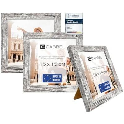 Immagine di CABBEL confezione da tre (3 pezzi) cornici 15x15 cm in legno MDF di betulla con plexiglass infrangibile/Mo