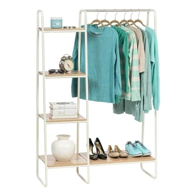 Immagine di Iris Ohyama Appendiabiti in Metallo con Ripiano Legno, 4 Livelli, Bianco, Design Moderno, Solido, Anti scivolo, Per Camera, Studio, Armadio, Abbigliamento e Scarpe, Montaggio Facile, PI B3