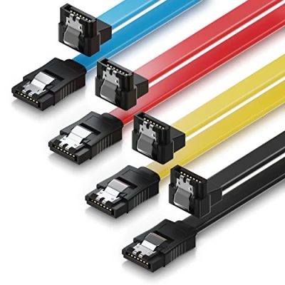 Immagine di deleyCON 4x 0,5m Cavo SATA 3 III HDD SSD Dati 6 GBit/s 1x Diritto a 90 Giallo Rosso Blu Nero
