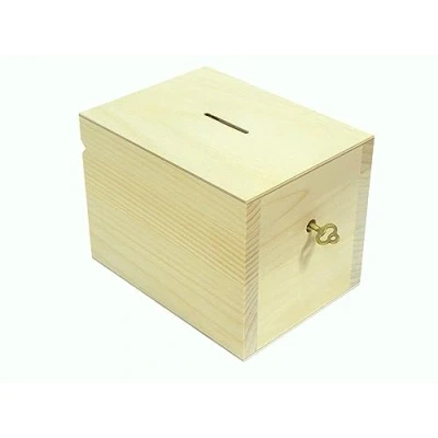 Immagine di Wooden World Salvadanaio in legno con chiave per decoupage e pirografia