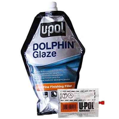 Immagine di U POL Delphin Glaze Tappo spazzolabile Indurente per mastice autolivellante Nuovo foro ammaccature Ruggine Corpo Filler UPOL BAGDOL 440 ml Ideale trucioli di pietra/fori spillo/molto piccoli graffi Sabbia facile