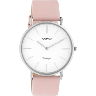 Immagine di Oozoo Orologio vintage da donna polso con cinturino in pelle 20 mm analogico donna, Rosa/Argento, cinghia