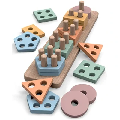Immagine di Tosekry Puzzle Bambini 1 2 3 Anni, Giochi di Selezione Forme e Colori Anno, Montessori Legno Anno Regali Compleanno