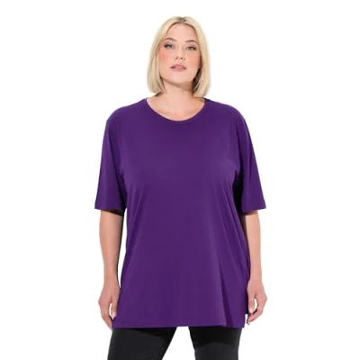 Immagine di Ulla Popken T Shirt, Rundhalsausschnitt, Relaxed, Halbarm Camicetta Lunga, Viola Profondo, 52/54 IT Donna