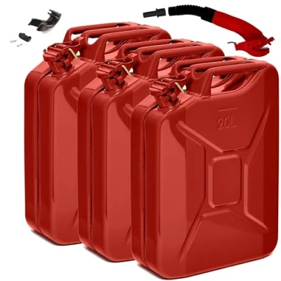 Immagine di BW® Tanica per carburante in metallo, 3 x 20 litri, con beccuccio, colore rosso, RAL 3000, certificato TÜV e approvazione ONU, Made Europe