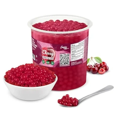 Immagine di POPPING BOBA Sferette alla frutta per Bubble Tea Ciliegia 3.2 kg nessun colorante artificiale, basso contenuto di zucchero, succo vero, 100% vegan e senza glutine