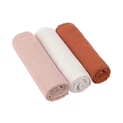 Immagine di LÄSSIG Coperta Puck per neonati Panno di garza Set 3 pezzi in cotone 85 x cm/Swaddle &amp; Burp Blanket L pink/milky/rust