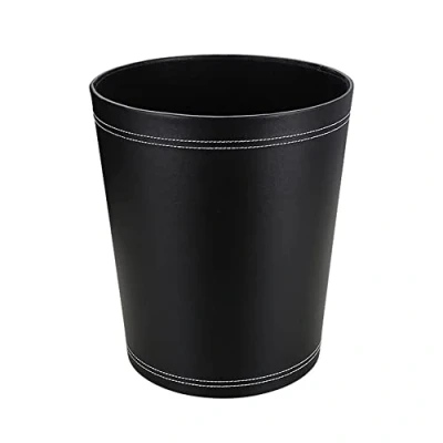 Immagine di KINGFOM™ Classico Cestino per la Carta in Pelle, Ufficio/Bagno/Cucina/Camera da Letto (Nero)