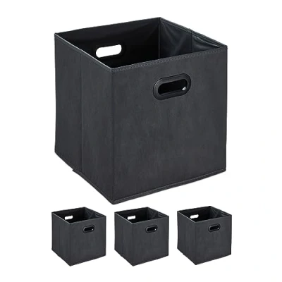 Immagine di Relaxdays Scatola Portaoggetti, Set 4 Box da Scaffale 32x33x33 cm, Portagiochi Pieghevole Tessuto non Tessuto, Antracite