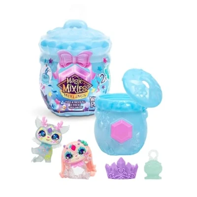 Immagine di Magis Mixies Magic mixlings Magicus Party, Caldaio magico con 2 bambole, Unboxing magico, 30 divisi in 4 squadre da collezione abilità magiche, bambini 3 anni+, famoso (MGX17000)