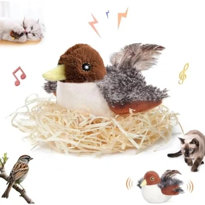 Immagine di mzvoo flappychase,Simulated Chirping Bird,Interactive Bird Cat Toy,Giocattolo Elettrico per Gatti Uccellino,Uccellino Che Si Muove,Uccellino con Piume,per Suono