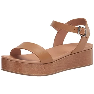 Immagine di Amazon Essentials Sandalo Flatform a Due Fasce Donna, Cognac, 36 EU