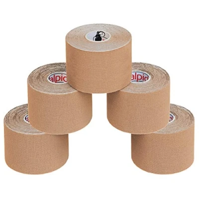 Immagine di ALPIDEX 5 Rotoli Nastro Kinesiologico m x 5,0 cm Tanti Colori E Book Esempi Applicazione Tape Muscolare Cerotto, Colore:colore della pelle