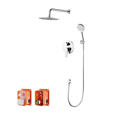 Immagine di GRIFEMA PORTO G17103 Sistema Doccia a incasso con Miscelatore Monocomando, Soffione Pioggia, Flessibile Doccia, 3 Doccetta Spruzzo, Supporto/Colonna (G1/2 Pollici), Cromo/Argento