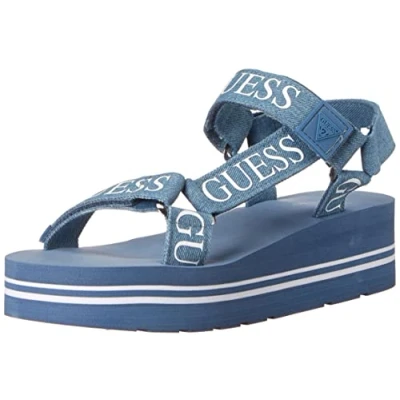 Immagine di GUESS Avin, Sandali con Zeppa Donna, Blu Denim Bianco, 39.5 EU