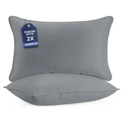 Immagine di Utopia Bedding Cuscini Letto (Set di 2), 40 x 80 cm Guanciali Coppia, 3D Fibra Poliestere (Grigio)