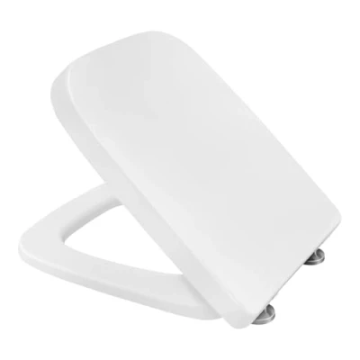 Immagine di eSituro Copriwater in Plastica Dura Rettangolare, Sedile WC con Chiusura Ammortizzata, Cerniere Regolabili 139 240 mm, Misura Standard 483x367 mm Bianco STS0184