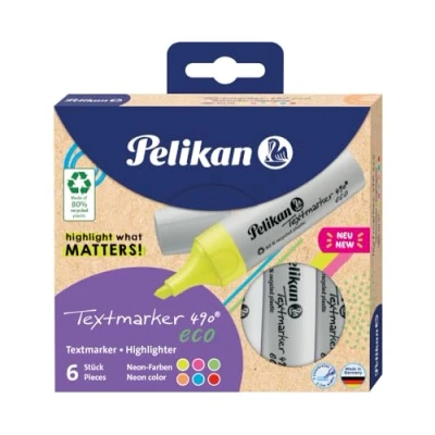 Immagine di Pelikan, Evidenziatori, Evidenziatore 490 eco Set di 6 colori neon in un astuccio (DAA293, 5 mm, 6 x)