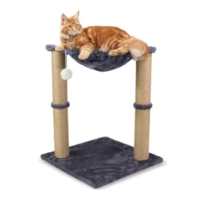 Immagine di Mobiclinic® Pets, Tiragraffi per gatti, Milo, Design 2 in 1, Amaca e Tiragraffi, 40x40x50cm, Resistente, Facile da pulire, Letto Portatile leggero, Supporto 10 kg, Palla gioco, Grigio