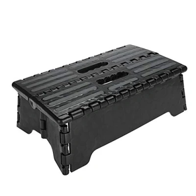 Immagine di Sgabello pieghevole portatile nero scaletta per anziani incinta bagno da viaggio, 38 x 21,5 13 cm