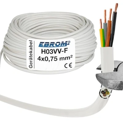 Immagine di cavo rotondo in plastica, LED, per dispositivi H03VV F, da 4 x 0,75 mm², 4G0,75, colore bianco, 10 m