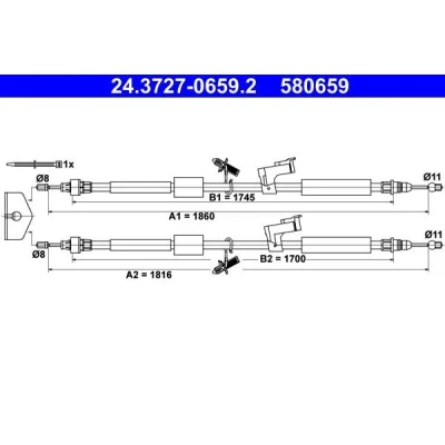 Immagine di ATE 24.3727 0659.2 Cavo Freno 1816, 1860 FORD: Focus 2, 2 Kombi, C Max mister auto, norauto, autozona
