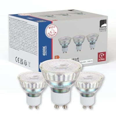 Immagine di Eglo GU10 Set di 3 lampadine, spot LED con riflettore, lampade riflettore da 4,5 W ciascuna, corrispondenti a 30 W, luce bianca neutra, 4000 K, diametro 5 cm