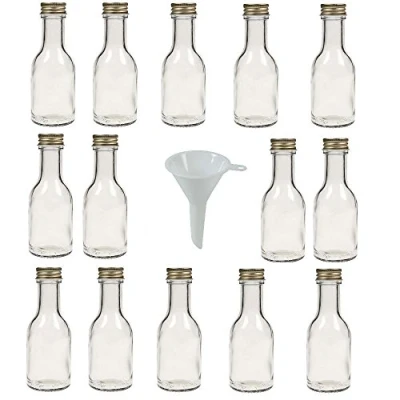 Immagine di Viva Haushaltswaren 14 Bottiglie in Vetro vuote con Tappo a Vite da riempire autonomamente, capacità 100 ml, Imbuto Bianco Diametro 5 cm Incluso
