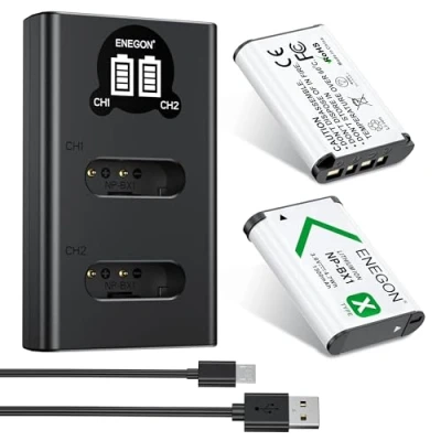 Immagine di ENEGON NP BX1 Kit Batteria (1300mAh Pacco da 2) e Caricatore LCD Compatibile con Sony BX1, ZV 1, Cyber Shot DSC RX100, RX100 II/III/M4/M5/M6/M7/Ⅳ/Ⅴ/Ⅵ/Ⅶ/VA, RX100M II, HDR CX405