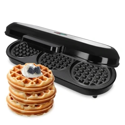 Immagine di ADE XL waffle maker piastra per 3 rotondi 1.200 watt di potenza macchina con rivestimento antiaderente perfetto le feste compleanno dei bambini e celebrazioni