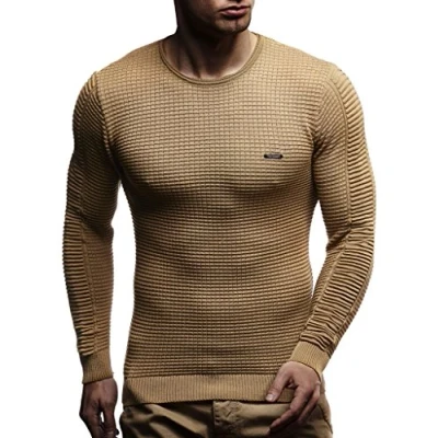 Immagine di Leif Nelson Maglione Uomo Girocollo Felpa a Maglia LN 1545 Scuro Beige XX Large