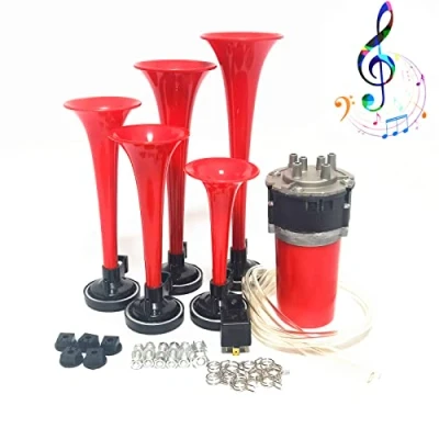 Immagine di YIYIDA Clacson per auto Car Horn 12V nave Tromba a cinque tubi Dixie 160db d&#039;aria rossa camion con altoparlante della pompa dell&#039;aria SUV ecc