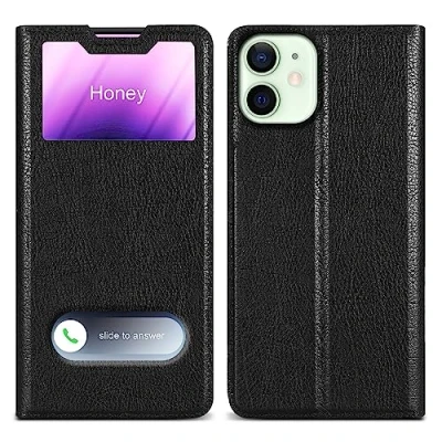 Immagine di Cadorabo Custodia compatibile con Apple iPhone 12 MINI in NERO COMETA Coperchio protettivo chiusura magnetica, funzione stand e 2 finestre di visualizzazione