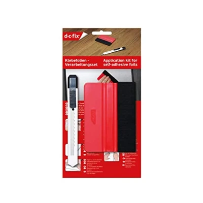 Immagine di d c fix applicatore pellicola wrapping kit con spatola e taglierino per applicazione ed installazione di carta venile adesiva vetri finestre, mobili auto