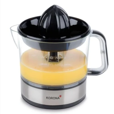 Immagine di Korona 27020 Spremiagrumi 40 Watt Capacità 0,7 l 2 dimensioni del cono di pressatura Coperchio antipolvere Rotazione destra e sinistra Acciaio inossidabile/nero