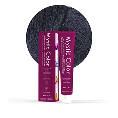 Immagine di Mystic Color Colore Nero Blu 1.1 Tinta per Capelli Colorazione Professionale in Crema a Lunga Durata Con Cheratina Idrolizzata, Olio di Argan e Calendula 100 ml