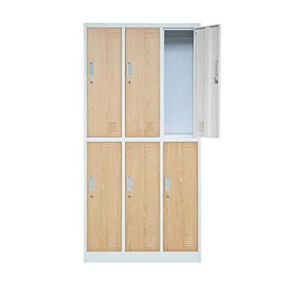 Immagine di Jan Nowak Armadietto spogliatoio Armadio metallico con 6 Scomparti Fessure di ventilazione Rivestimento in polvere 185 cm x 90 45 (Bianco Aspetto Legno)