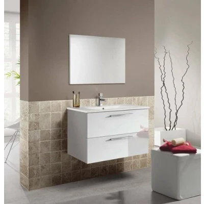 Immagine di Dmora Mobile sottolavabo sospeso con Due cassetti e Uno Specchio, Colore Bianco Lucido, cm 80 x 57 45