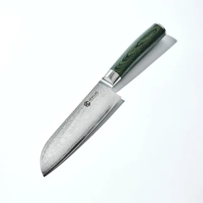 Immagine di HexClad 7 Santoku Knife Japanese Damascus Stainless Steel Full Tang with Pakkawood Handle Chef Knife, Super Sharp Multifunctional Chopping for Meat Vegetable Fruit
