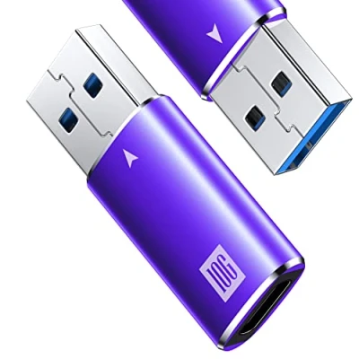 Immagine di [10Gbps] Adattatore da USB 3.1 a C, 2 Pacchi C Femmina Maschio per iPhone 15 14 13 12 Plus Pro Max, Samsung Galaxy S23, Auricolari Type Quest Link Viola
